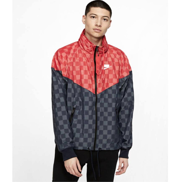 NIKE NSW Windrunner Checkered Black Red Jacket L - Picture 1 of 12